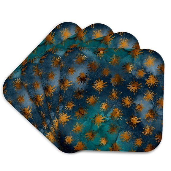 3drose, Teal and Image of Copper Image of Watercolor Flower Splash Pattern, Set of 4 Coasters - Soft