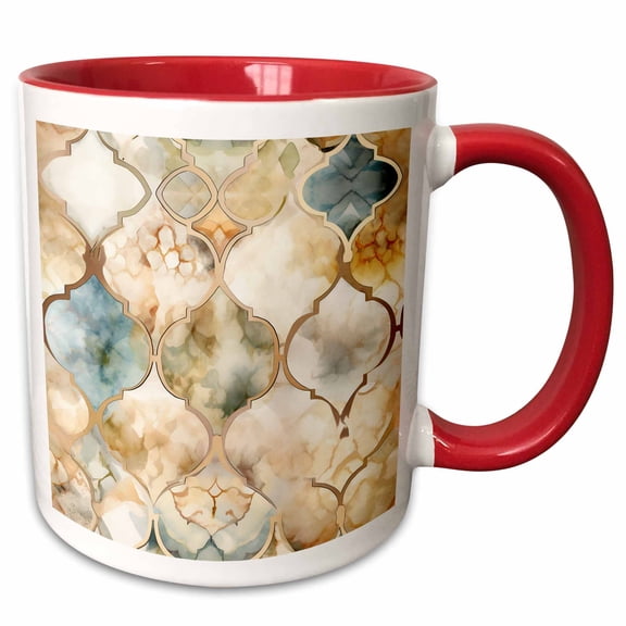3drose, Teal and Image of Gold Moroccan Ornamental Background, 11oz Two-tone Red Mug