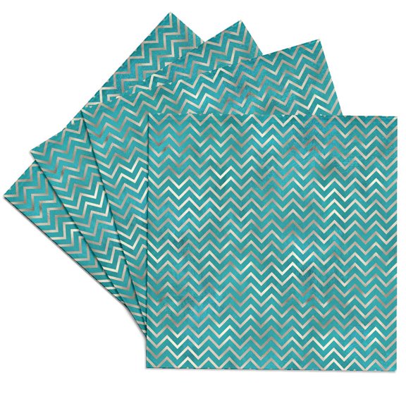 3drose, Teal and Image of Silver Chevron Stripes Pattern, Set of 4 Ceramic Tile Coasters