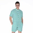 thumbnail image 1 of Teal And White Chevron Pattern Short Sleeve Men'S Rompers, Chevron Wave Casual Summer Jumpsuits Outfit, 1 of 4