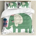 thumbnail image 1 of Teal Animal Duvet Cover Set, Birthday Animal with Hat and Gift Box, Decorative 3 Piece Bedding Set with 2 Pillow Shams, King Size, White Laurel Green Pink, by Ambesonne, 1 of 3