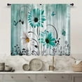 thumbnail image 1 of Teal Aqua Daisy Floral Kitchen Curtain 27.5W X 39L Inch 2 Panel Rod Pocket Rustic Flower Farmhouse Turquoise Butterfly Wooden Small Short Cafe Tier Window Drape Country Vintage Bathroom Decor, 1 of 6