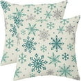 thumbnail image 1 of Teal Aqua Grey Gray Winter Snowflakes Pillow Covers 16x16 Set of 2 Christmas Decorative Throw Pillows Outdoor Farmhouse Xmas Holiday Seasnoal Pillowcases Cushion Case Decor for Home Sofa Couch Bed, 1 of 4