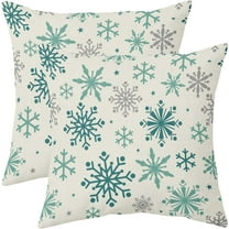 Teal Aqua Grey Gray Winter Snowflakes Pillow Covers 16x16 Set of 2 Christmas Decorative Throw Pillows Outdoor Farmhouse Xmas Holiday Seasnoal Pillowcases Cushion Case Decor for Home Sofa Couch Bed