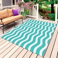 thumbnail image 1 of Teal Aqua Moire Ombre Outdoor Rug 4x6 Ft, Non Slip Washable Area Rug, Water Ripple Stripe Farmhouse Patio Rugs Carpet Runner, Large Floor Mat for Indoor/Outdoor Deck Porch Camping, 1 of 8