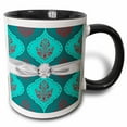thumbnail image 1 of 3drose, Teal Aqua Red White Henna Style Damask Pattern Faux Diamond Ribbon, 15oz Two-tone Black Mug, 1 of 6