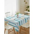 thumbnail image 1 of Teal Aqua Stripe Tablecloth Rectangle Table Cloth 52x70, Waterproof Tablecloth Outdoor Table Cloth, Gradient Geometric White Vertical Striped Washable Table Cover for Kitchen Dinning Party, 1 of 8