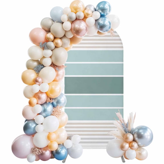Teal Aqua Stripes Arch Backdrop Cover 5Ft, Wedding Arch Covers Stretchy Backdrop, Modern Ombre Abstract Aesthetics Fitted 2 Sided Arched Photo Background for Birthday Party Decorations
