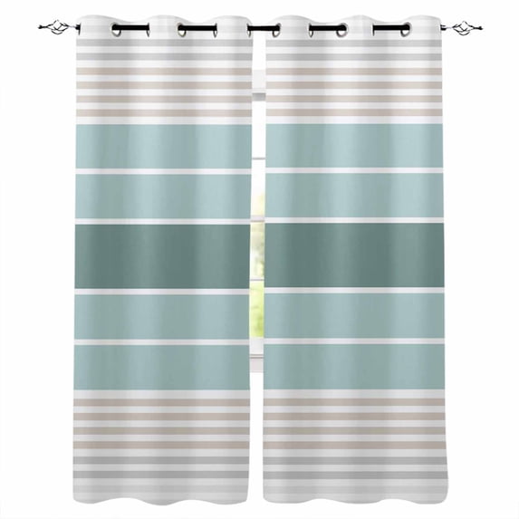 Teal Aqua Stripes Blackout Curtains 54 Inches Long for Bedroom, Modern Ombre Abstract Aesthetics Thermal Insulated Room Darkening Black Out Window Curtain Panels Grommet Drapes for Living Room