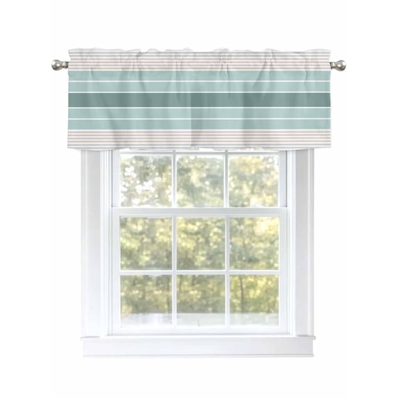 Teal Aqua Stripes Curtain Valances for Windows, Modern Ombre Abstract Aesthetics Kitchen Valance Window Treatment, Light Filtering Block Curtains for Bathroom/Bedroom/Living Room 42'' x 12''