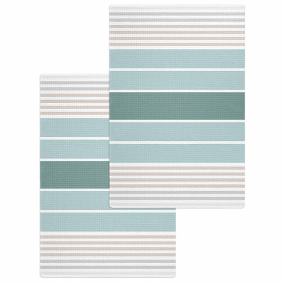 Teal Aqua Stripes Kitchen Dish Towels for Drying Dishes Set of 2, Modern Ombre Abstract Aesthetics Waffle Weave Microfiber Hand Tea Bathroom Towels Quick Dry & Absorbent Towel 15.7x23.6