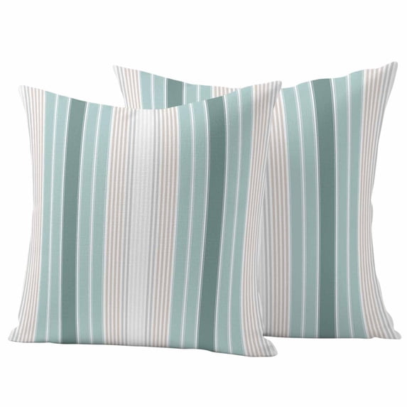 Teal Aqua Stripes Outdoor Waterproof Pillow Covers, Minimalist Abstract Vertical Lines Decorative Square Throw Pillowcase Sofa Cushion Sham for Patio/Couch/Chair, 18"x18" 2 Pack