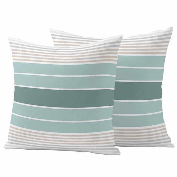Teal Aqua Stripes Outdoor Waterproof Pillow Covers, Modern Ombre Abstract Aesthetics Decorative Square Throw Pillowcase Sofa Cushion Sham for Patio/Couch/Chair, 20"x20" 2 Pack