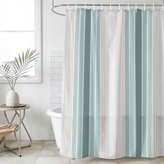 Teal Aqua Stripes Shower Curtain Set, Waterproof Shower Curtains for Bathroom, Minimalist Abstract Vertical Lines Washable Fabric Cloth Bath Curtain for Bathtub Decoration with Hooks 54x78 Inches