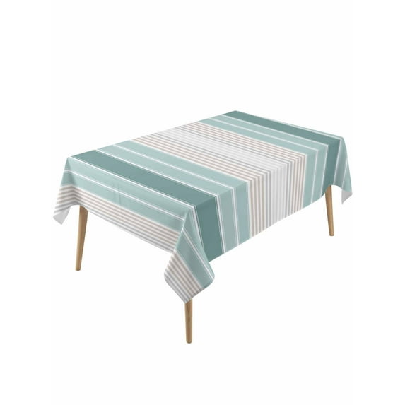 Teal Aqua Stripes Table Cloth, Minimalist Abstract Vertical Lines Waterproof Tablecloth for Rectangle Tables, Reusable Washable Fabric Table Cover for Restaurant Kitchen Dining Tables 60"x120"