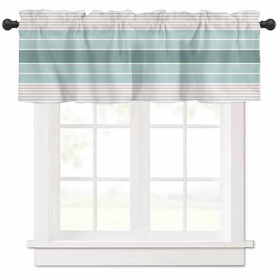 Teal Aqua Stripes Valances for Windows Farmhouse Kitchen Curtains Valances Rod Pocket Valance Curtains for Kitchen Windows Modern Ombre Abstract Aesthetics Window Valances for Bathroom 54"x18"