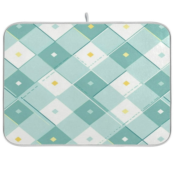 Teal Argyle Pattern Dish Drying Mat Kitchen Mats Microfiber Counter Absorbent Dish Pad Drainer Rack