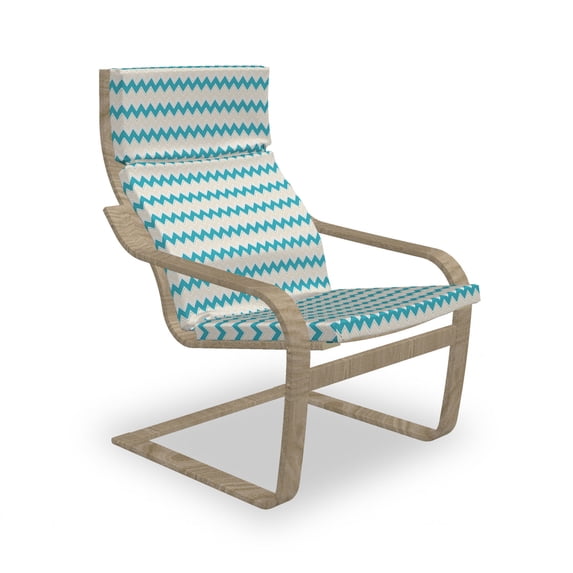 Teal Armchair Pad and Slipcover, Horizontal Zigzag Lines Chevron Triangles Pattern Simple Classical Geometric Design, 1 Piece Soft Cushion Replacement with Removable Cover, Cream Teal, by Ambesonne