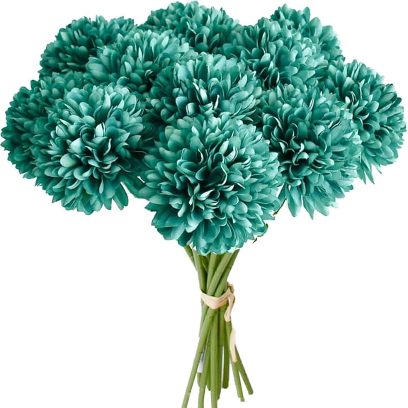 Teal Artificial Ball Chrysanthemum 12 Stems Faux Flowers with Bendable Stems for DIY Wedding Centerpiece Fall Decor Home Arrangements
