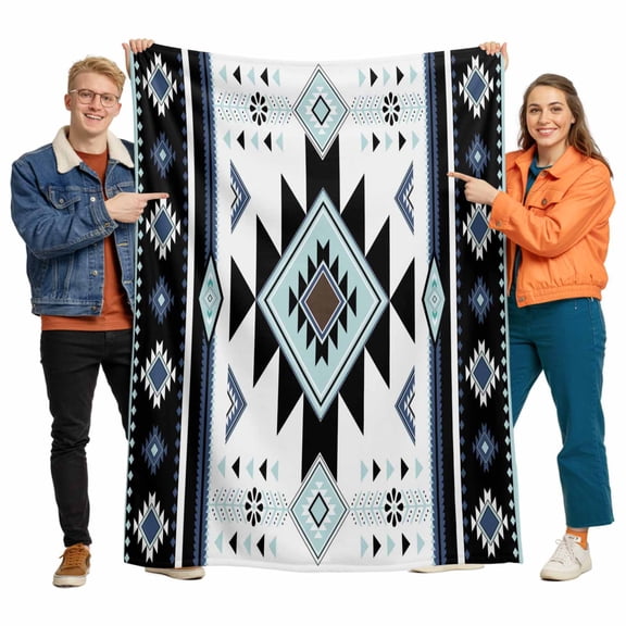 Teal Aztec Flannel Blanket for Bed,Travel and Camping, Tribal Vintage Art Super Soft Cozy Blanket for All Seasons 40"x50"