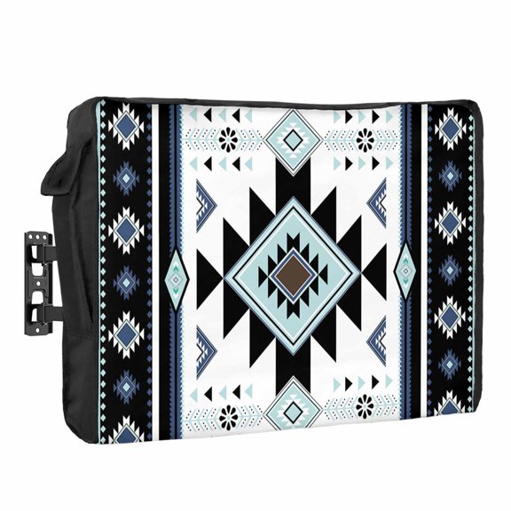 Teal Aztec Waterproof Outdoor TV Cover, Tribal Vintage Art Outside Weatherproof TV Enclosures for 80 to 85 Inch LCD Television Shield Flat Screen Protectors
