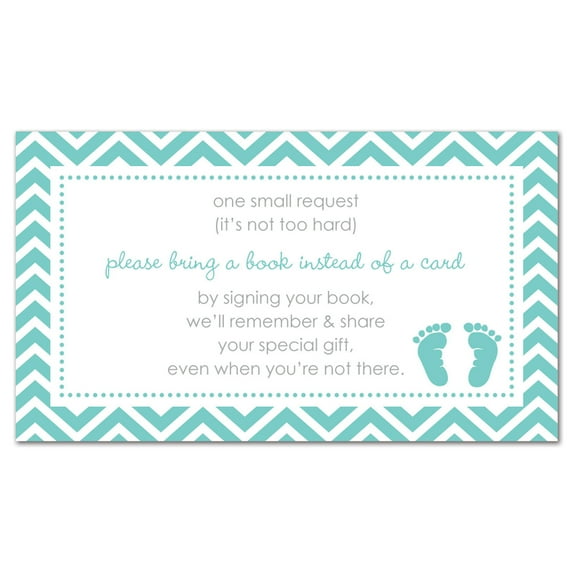 Teal Baby Feet Baby Shower Book Request Cards - 48 count