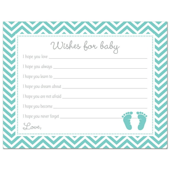 Teal Baby Feet Baby Shower Wishes for Baby Cards - 48 count