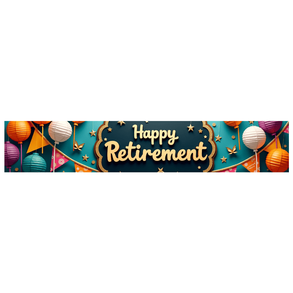 Teal Backdrop Banner with Orange Balloons and Golden Scrolls Happy Retirement Decoration Party Supplies Photography Props Retirement Event Decor Background