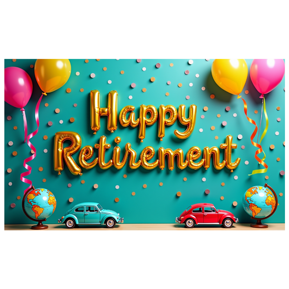 Teal Backdrop Banner with Orange Balloons and Golden Scrolls Happy Retirement Decoration Party Supplies Photography Props Retirement Event Decor Background