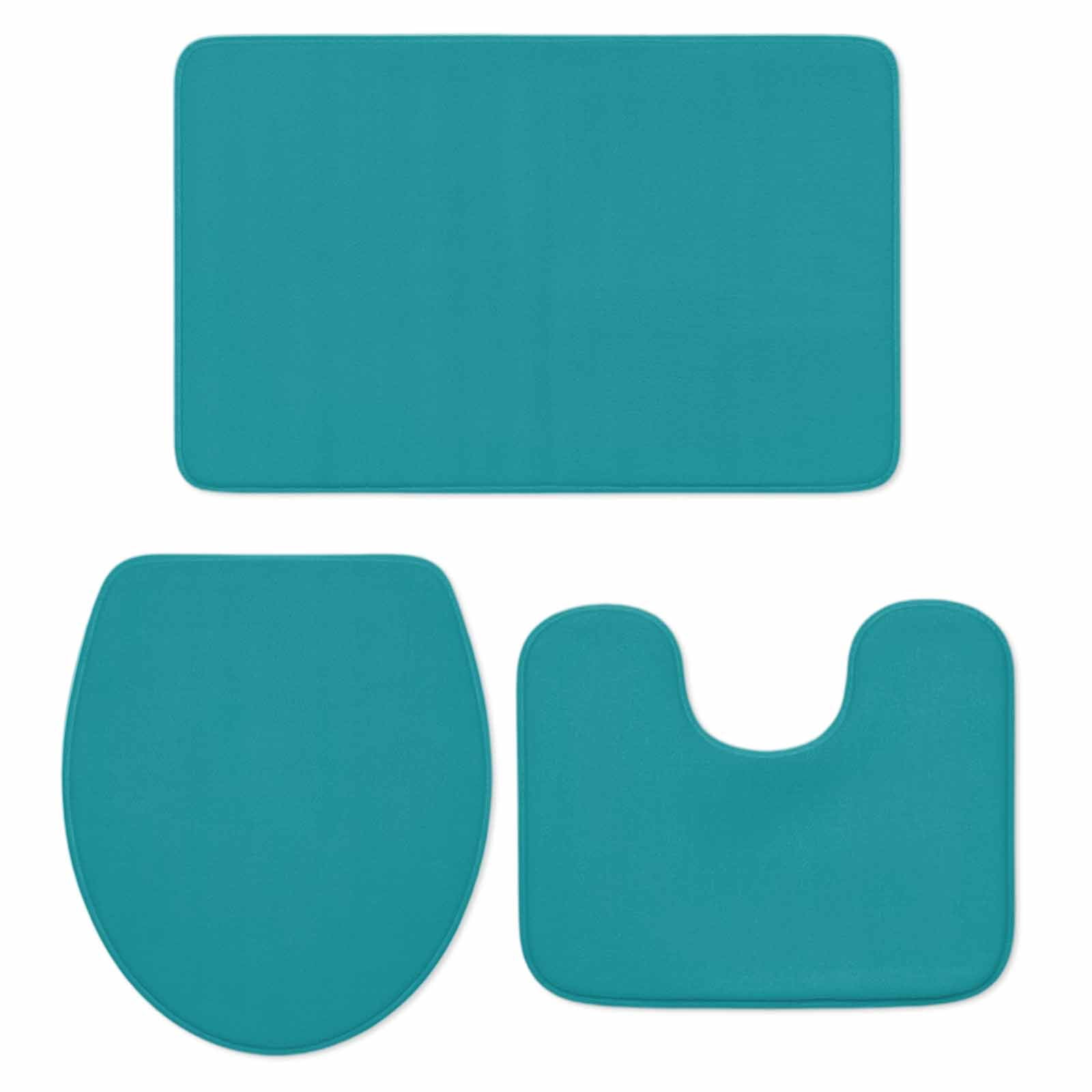Teal Bath Mat 3 Piece Bathroom Rug Set, Turquoise Pure Teal Non Slip Bath Rug Contour Mat and Toilet Lid Cover, Absorbent Shower Mats Soft Bath Rugs and Mats Sets