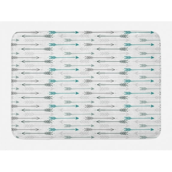 Teal Bath Mat, Retro Arrow Pattern In Horizontal Line Heading To Opposite Directions Art Print, Non-Slip Plush Mat Bathroom Kitchen Laundry Room Decor, 29.5 X 17.5 Inches, Grey Teal White, Ambesonne