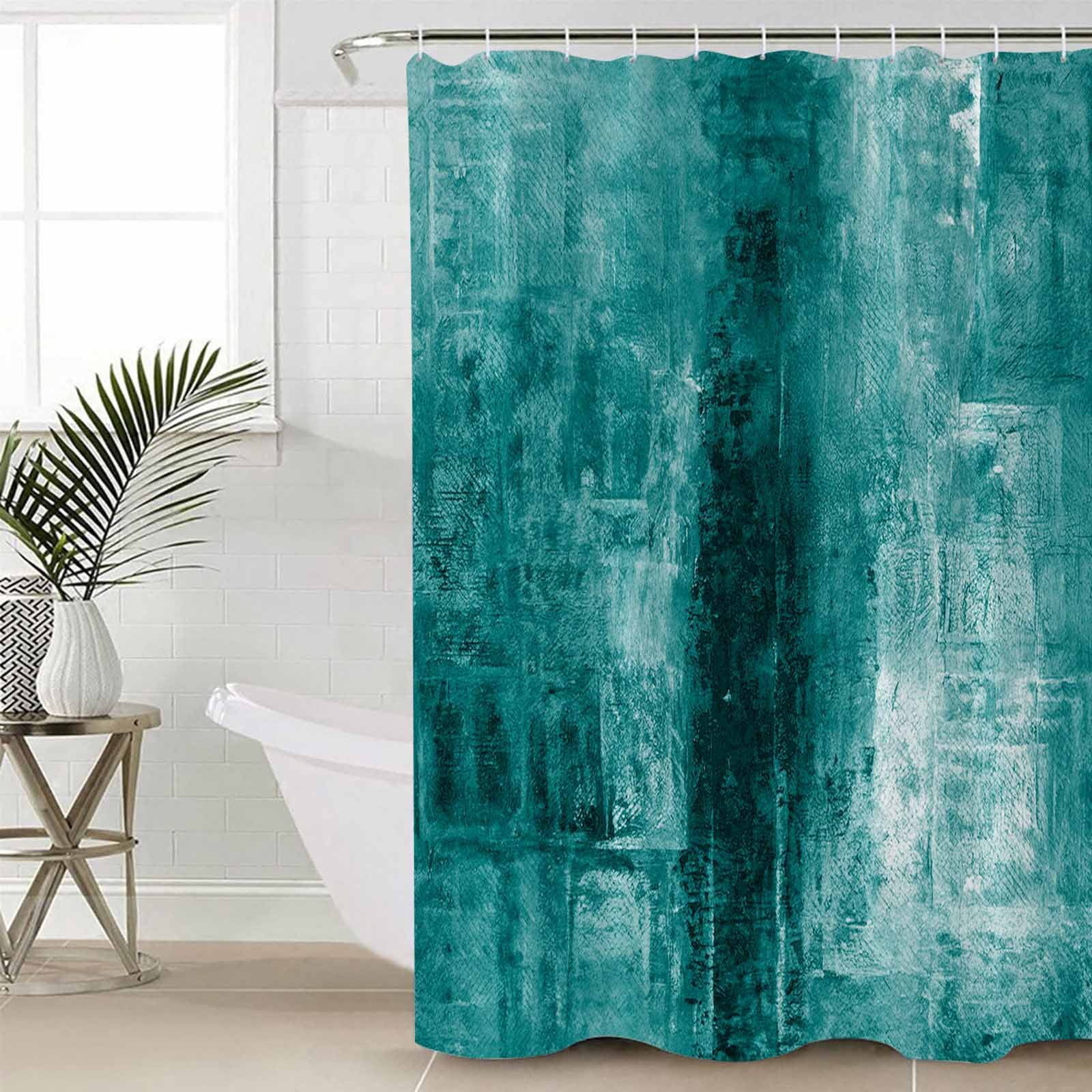 Teal Bathroom Curtain 78 Inch Shower Curtain with Hooks, Retro Oil Painting Modern Abstract Art Aesthetics Waterproof Polyester Bath Curtain Washable Bathtub Curtain 72''x 78''