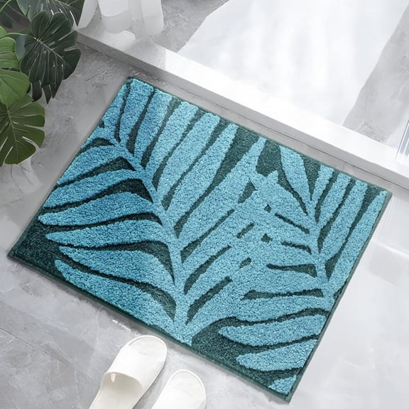Teal Bathroom Rugs 18x24, Leaf Bath Mats, Non-Slip Washable Bathroom Runner