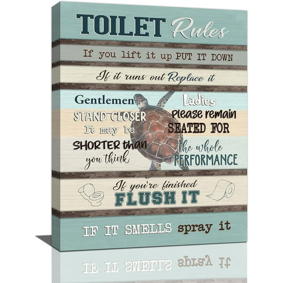 Teal Bathroom Wall Art Sea Turtle Bathroom Pictures Wall Decor Toilet Rules Canvas Painting Prints Rustic Framed Artwork for Bathroom 12"x16"
