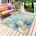 thumbnail image 1 of Teal Beach Coastal Outdoor Rug 5x8 Ft, Non Slip Washable Area Rug, Summer Nautical Coral Shell Botanical Patio Rugs Carpet Runner, Large Floor Mat for Indoor/Outdoor Deck Porch Camping, 1 of 8