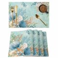thumbnail image 1 of Teal Beach Coastal Placemats Set of 8 Summer Nautical Coral Shell Botanical Place Mats Indoor Wipeable Table Mats Washable Cloth Dining Table Placemats for Kitchen Holiday Party Home Decor 13x19 Inch, 1 of 9