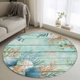 thumbnail image 1 of Teal Beach Coastal Round Area Rug 3.3Ft Washable Circle Rugs for Dining Room Table, Summer Nautical Coral Shell Botanical Vintage Non-Slip Carpet Floor Mats Indoor Outdoor Carpet Runner Home Decor, 1 of 8