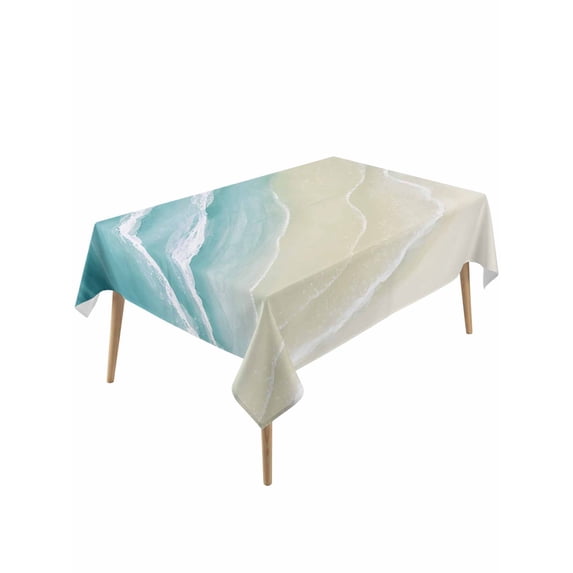 Teal Beach Coastal Table Cloth, Waterproof Tablecloth for Rectangle Tables, Summer Ocean Nautical Seaside Reusable Washable Fabric Table Cover for Restaurant Kitchen Dining Tables 54"x108"