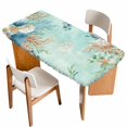 thumbnail image 1 of Teal Beach Coastal Table Cloths for 6 Foot Rectangle Tables, Summer Nautical Coral Shell Botanical Patio Waterproof Elastic Fitted Tablecloths, Washable Rectangular Table Cover for Camping, 1 of 8