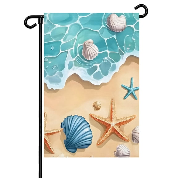 Teal Beach Garden Flag 12x18 Inch Water Ripped Starfish Shell Shore Coastal Double Sided Small Decorative Garden Flags for Outside, Outdoor Yard Porch Lawn Decoration