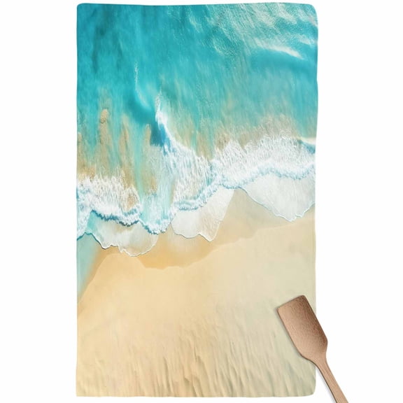 Teal Beach Kitchen Towel Dish Cloths Set of 1, Microfiber Soft Kitchen Hand Towels, Summer Ocean Coastal Nautical Seaside Absorbent Quick Drying Dishcloths 18 x 28 Inches