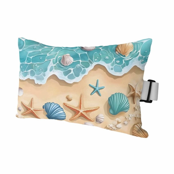 Teal Beach Outdoor Chaise Lounge Pillows Water Ripped Starfish Shell Shore Coastal Lumbar Pillows with Insert Adjustable Elastic Strap Headrest Pillow for Recliner Patio Chair 1 Pack 11x16 Inch