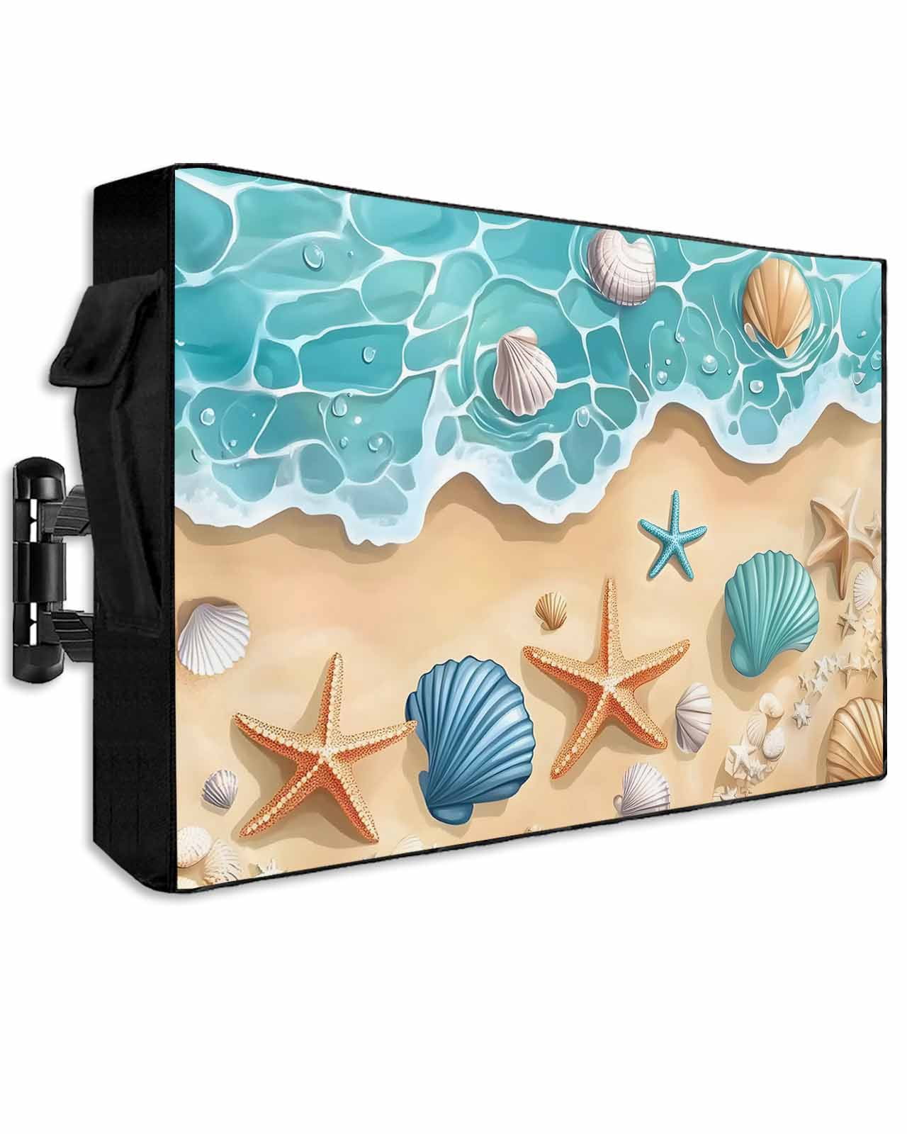 Shore Screen Protector Teal Beach Outdoor TV Cover 70 to 75 inch Water Ripped Starfish Shell ...