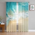 thumbnail image 1 of Teal Beach Semi Sheer Curtains 72 Inch Length 2 Panels Set, Summer Ocean Coastal Nautical Seaside Sheer Kitchen Curtain Privacy Voile Window Curtain for Living Room Bedroom Rod Pocket Drapes, 1 of 7
