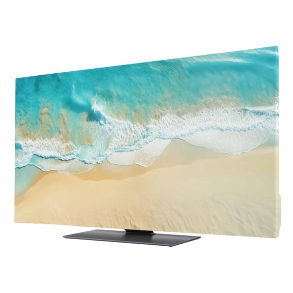 Teal Beach TV Cover for 50 Inch Screen, Stretch Fabric Dustproof TV Display Protector, Summer Ocean Coastal Nautical Seaside Elastic Slipcover Monitor Cover for Indoor Desktop Computer 43.6"x24.5"