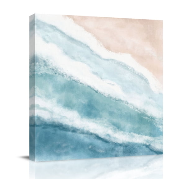 Teal Beach Waves Canvas Wall Art for Living Room, Nautical Coastal Abstract Gradient Ocean Wave Poster Print Painting for Bedroom Office Home Decoration Wall Pictures Prepare To Hang 8"x8"