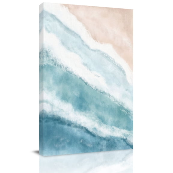 Teal Beach Waves Canvas Wall Art for Living Room, Nautical Coastal Abstract Gradient Ocean Wave Wall Decor Framed Artwork Pictures Ready to Hang for Bedroom Office Home Decor