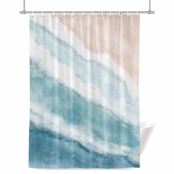Teal Beach Waves Shower Curtain, 72" x 72", Nautical Coastal Abstract Gradient Ocean Wave Waterproof Bathroom Curtain Washable Shower Curtain Set with 12 Hooks