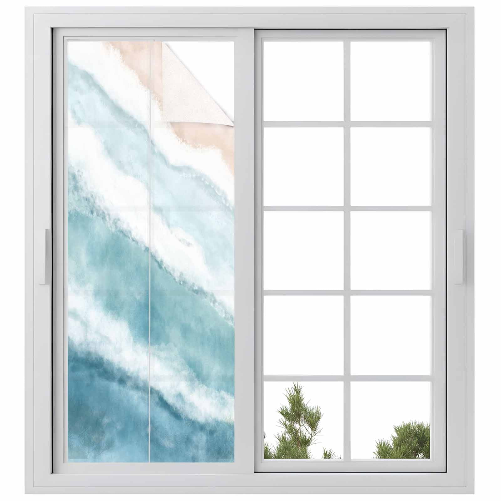 Window On A Rectangular Wave Teal Beach Waves Window Privacy Film, Nautical Coastal Abstract ...