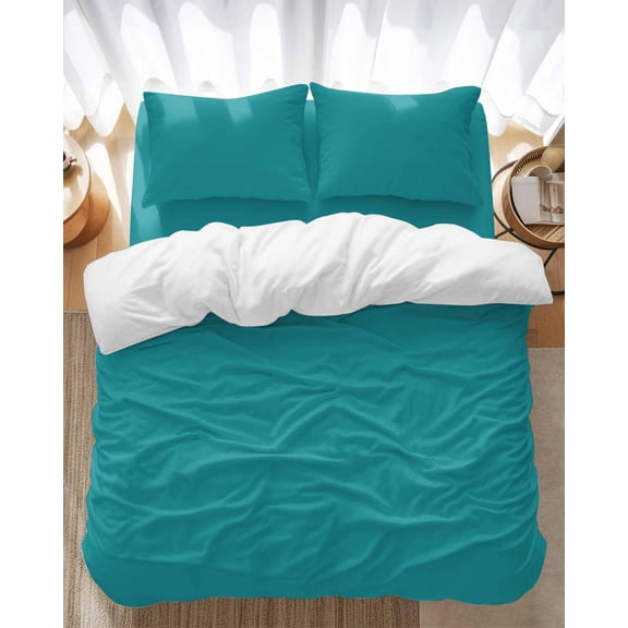 Teal Bedding Duvet Cover Set King Size 4 Pieces Solid Color Soft Twill Plush Quilt Cover, Include 1 Duvet Cover 1 Flat Sheet And 2 Pillow